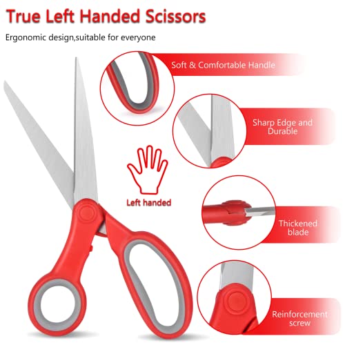 Balaipor Left Handed Scissors, 8" All Purpose Lefty Stainless Steel Scissors For Adults School Student Kids, Great For Craft, Office, Sewing, Fabric, Red (1 Pack) #TOP2
