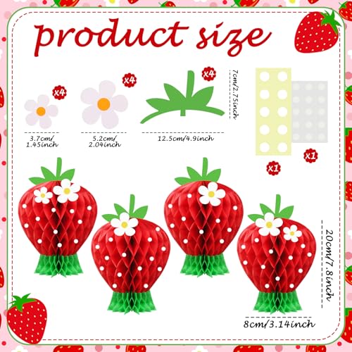 Image of Amyhill 4 Pcs Strawberry Party Decorations Large Strawberry Honeycomb Centerpieces 3D Berry First Table Decor Fruits Paper Honeycomb Decorations for Birthday Summer Shower Party Favor(Red)