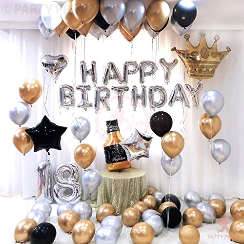 Image of Party Propz Black Balloons for Decoration - Set of 100 Pcs Golden Balloons for Decoration | Black And Golden Balloons, Silver Balloons | golden and Silver Metallic Balloons (Latex)