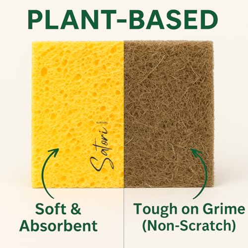 Image of Natural Kitchen Sponges - 10 Pack Plant-Based Coconut & Cotton Scrubbers, Dual-Sided, Eco-Conscious, Odor-Resistant Dishwashing Sponges for Dishes, Pots & Pans