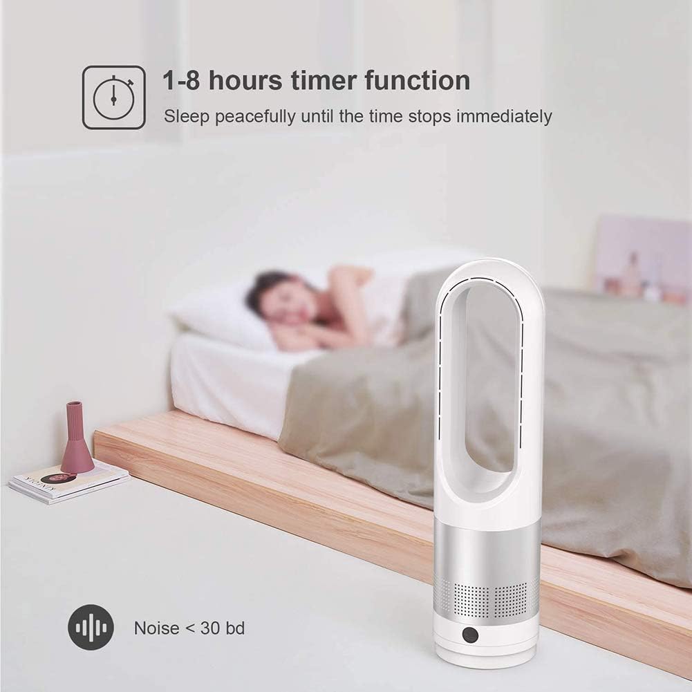 Bladeless Fan Cooler Oscillating Tower Fan with Remote Control 8 Speed Settings 8 Hour Timer Super Quiet Touchable Pedestal Fan for Home Office Bedroom White