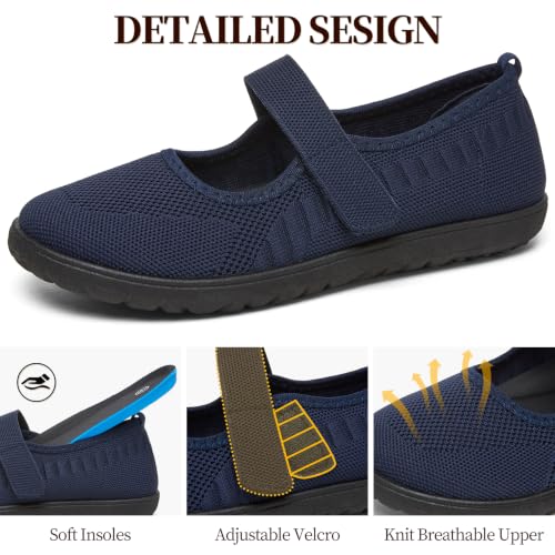 Image of Waluzs Wide Toe Box Flats Shoes Women Knit Ballet Flats Mary Jane Dress Flat Wide Width Walking Shoes Slip-on with Strap