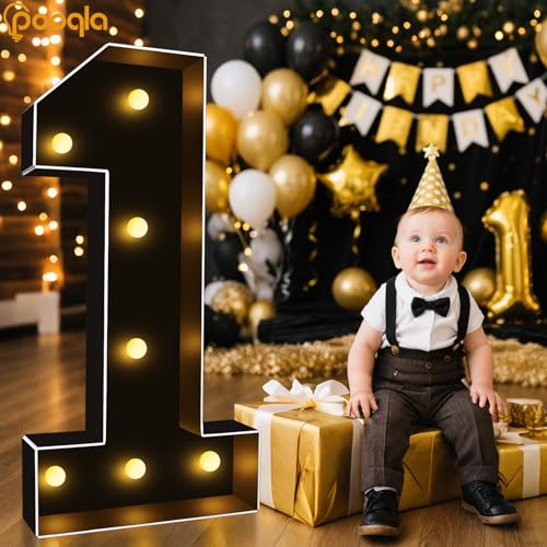 Image of Pooqla 3FT Marquee Light Up Numbers 3 for 3rd 30th Birthday Decorations | Black LED Marquee Numbers Party Backdrop, 3 Feet Large Mosaic Numbers 3th 13th 30th Anniversary Birthday Gift for Boys Men