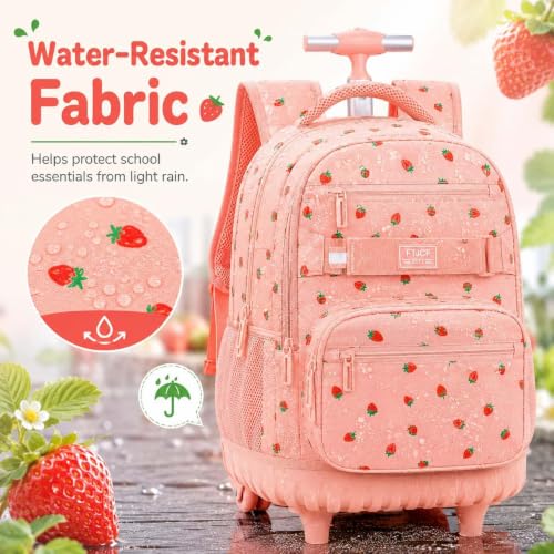 Image of 3Pcs Rolling Backpack for Women Girls with Large Wheels, 20 Inches Detachable Wheeled Backpack Set, Adults Water Resistant Roller Backpack for Travel, Work, College School (Pink)