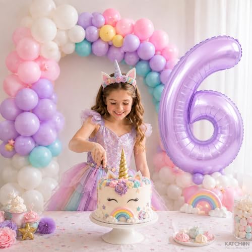 Image of Katchon, 40 Inch Light Purple Number 6 Balloon For 6th Birthday Decorations