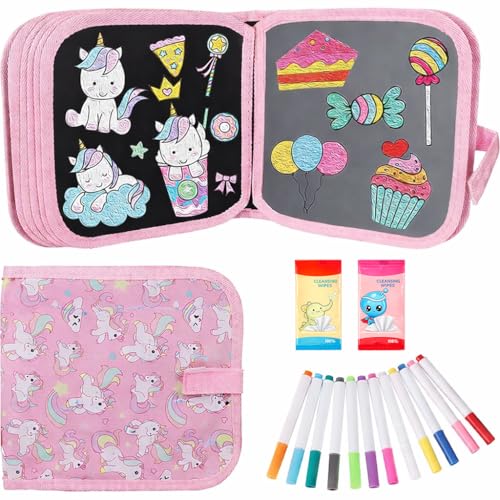 Image of Erasable Doodle Book Set for Kids, Reusable Magic Drawing Book with Watercolor Pens, Road Trip Car Game Writing and Painting Set for Boys and Girls (Pink)