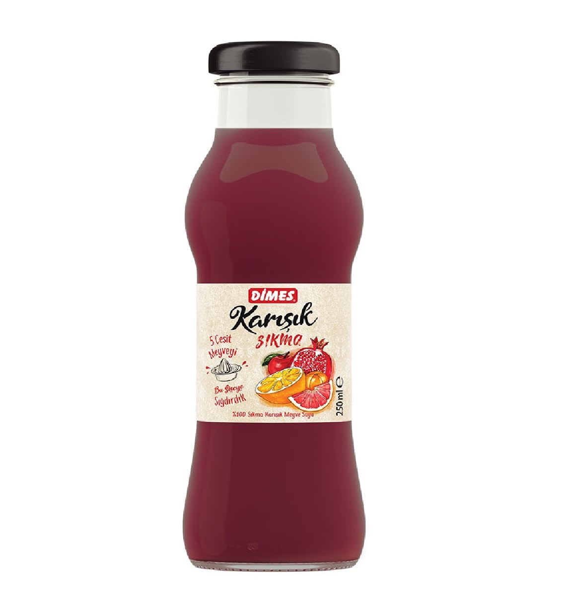DİMES Sıkma Karışık Meyve Suyu Cam Şişe 250ml