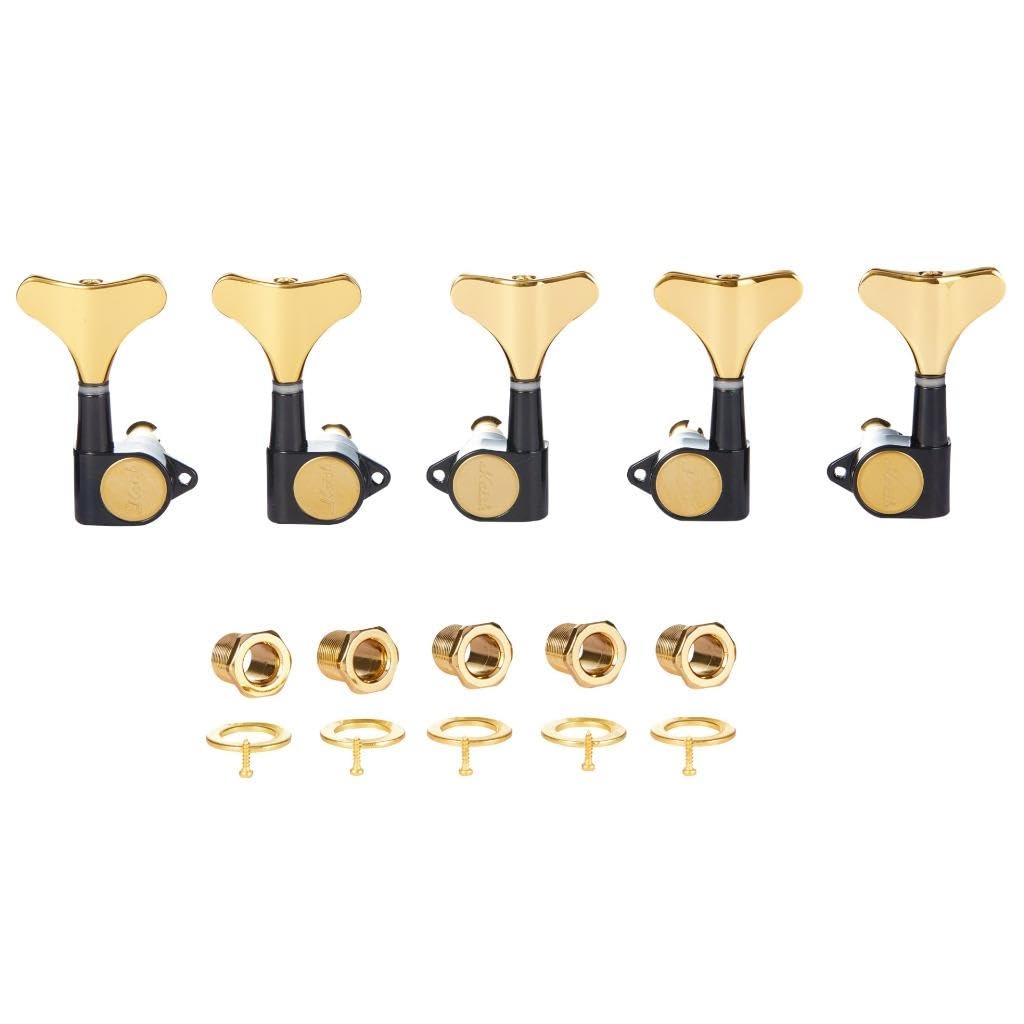 Left Handed 5 String 18:1 Sealed Bass Tuners Lefty Bass Guitar Tuning Keys Pegs Bass Tuning Machines Compatible with Ibanez/Yamaha Style Acoustic/Electric Bass Black with Gold 3L/2R