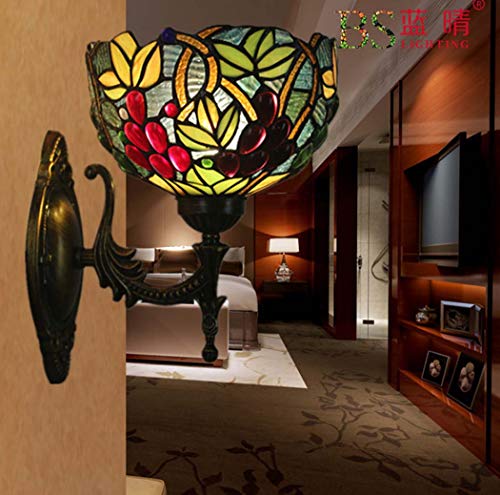 GAUUA Lámpara De Pared De Cabecera De UVA Estilo Tiffany, Aplique De Pared De Pasillo De Vidrieras Retro, Lámpara De Habitación, Escalera, Balcón, Pasillo, Apliques De Pared, E27