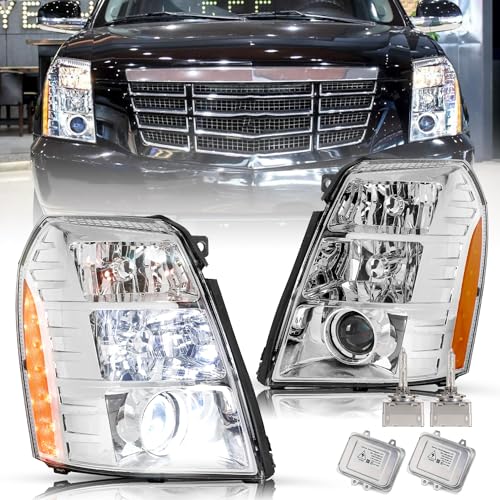 SOCKIR HID/Xenon [Bulb and Ballast] Headlight Assembly Compatible with 2007-2014 Cadillac Escalade Projector Headlamp OE Style Driver and Passenger Side