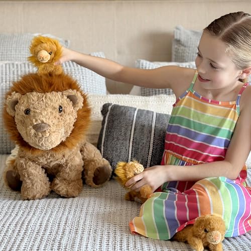 Image of Lion Stuffed Animal with 3 Babies, 17.7 inch Wild Animal Plush Toys