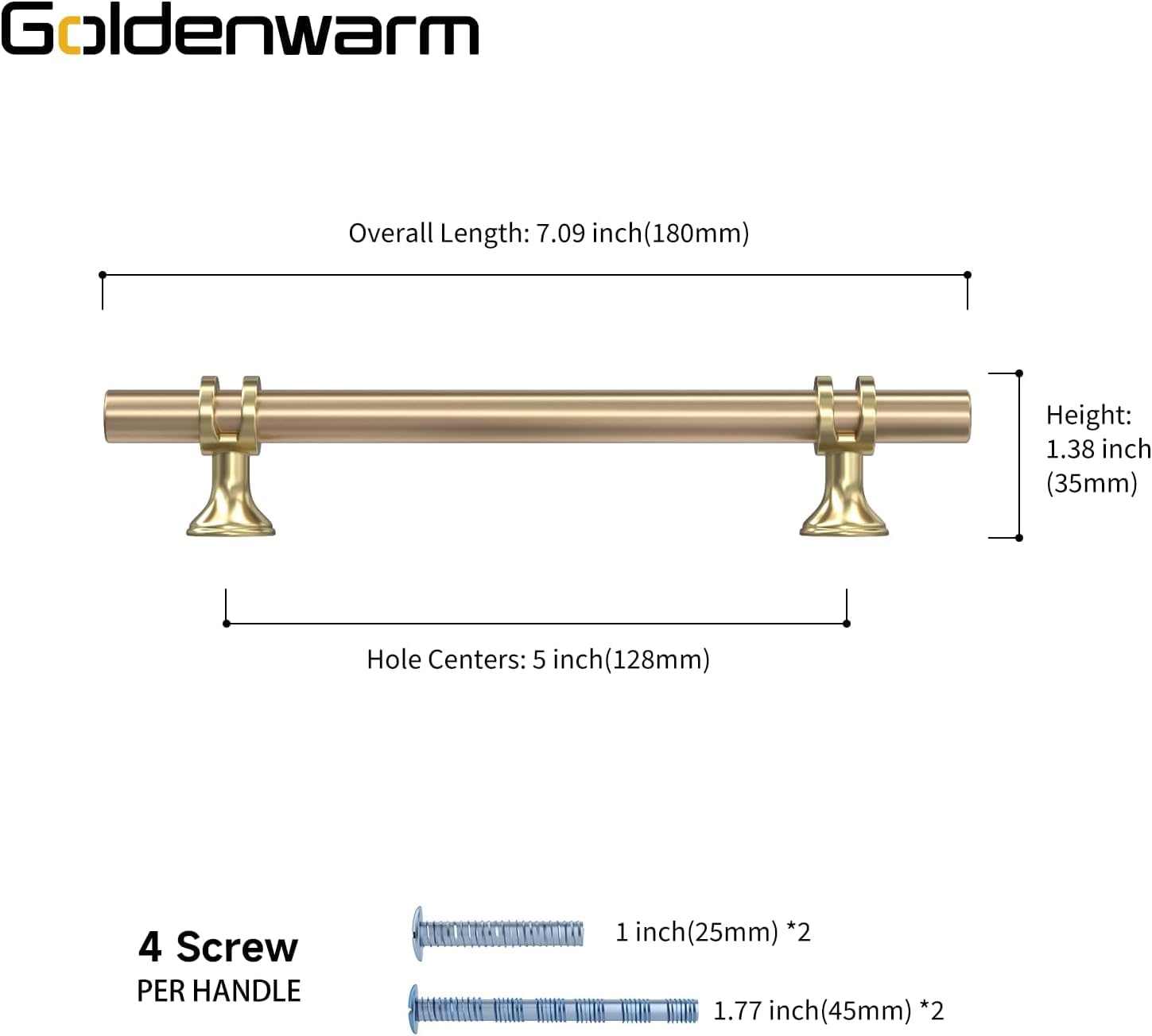 Goldenwarm 10 Pack Gold Kitchen Handles Gold Drawer Handles, 128mm Hole Centers, Aluminum Alloy T bar Drawer Pulls - Image 2