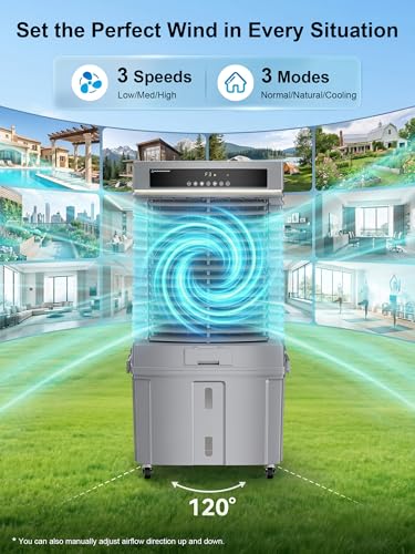 Image of Uthfy Swamp Cooler Air Conditioner with Water Tank, Evaporative Air Cooler With 3 Speeds, 3 Modes, Led Light，Remote Control for Indoor Room Garage Use