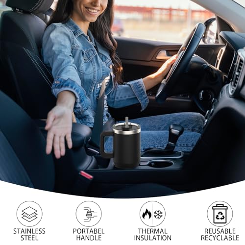 Image of 20 oz Tumbler with Handle,Tumbler with Lid and Straw,Double Wall Insulated Cup Stainless Steel Travel Mug(Cold for 34 Hours),Water Bottle for Iced Tea,Coffee,Cold Beverages(Black)