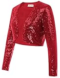 Belle Poque Women's Plus Size Bolero Steampunk Crop Sequin Shrugs Sparkly Shrug for Christmas (Red,XXL)