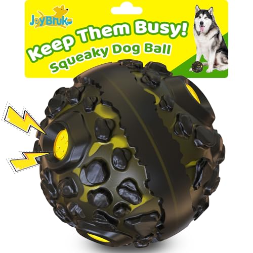 JoyBruko Dog Ball for Aggressive Chewers - Interactive Dog Toy Balls Fun Squeaky Sound to Keep Them Busy, Durable for Small Medium Large Breeds, Rubber Pet Chew Toys, As Seen on TV, Black & Yellow