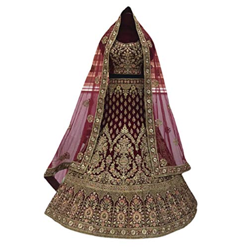 SHRI BALAJI SILK & COTTON SAREE EMPORIUM Indian Women Bridal Wear Stunning Quality Lehenga Choli Wedding Dress D.NO. 9045 (Mehroon)