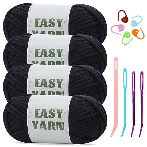4x50g Chunky Yarn for Crochet Crochet Yarn Easy Yarn Thick Yarns for Crochets with Easy-to-See Stitches, Stitch Markers