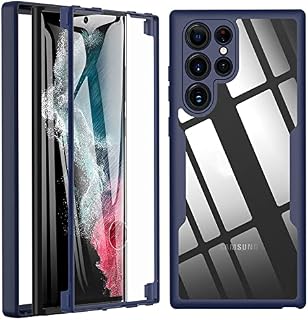 OWKEY for Samsung Galaxy S22 Ultra Case, 360 Degree Full Body Protective Clear Cover with Built-in Screen Protector Shockproof Anti-scratch Rugged Bumper Case for Samsung S22 Ultra 5G - Black/Grey