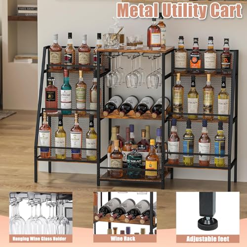 رف مشروبات قائم بذاته من ليودوكس، حامل بار شبه منحرف من 6 طبقات، خزانة مشروبات مع اسوار، خزانة مشروبات مع حامل زجاج، طاولة بار منزلية صغيرة لخزائن المشروبات، رف تخزين لغرفة المكتب