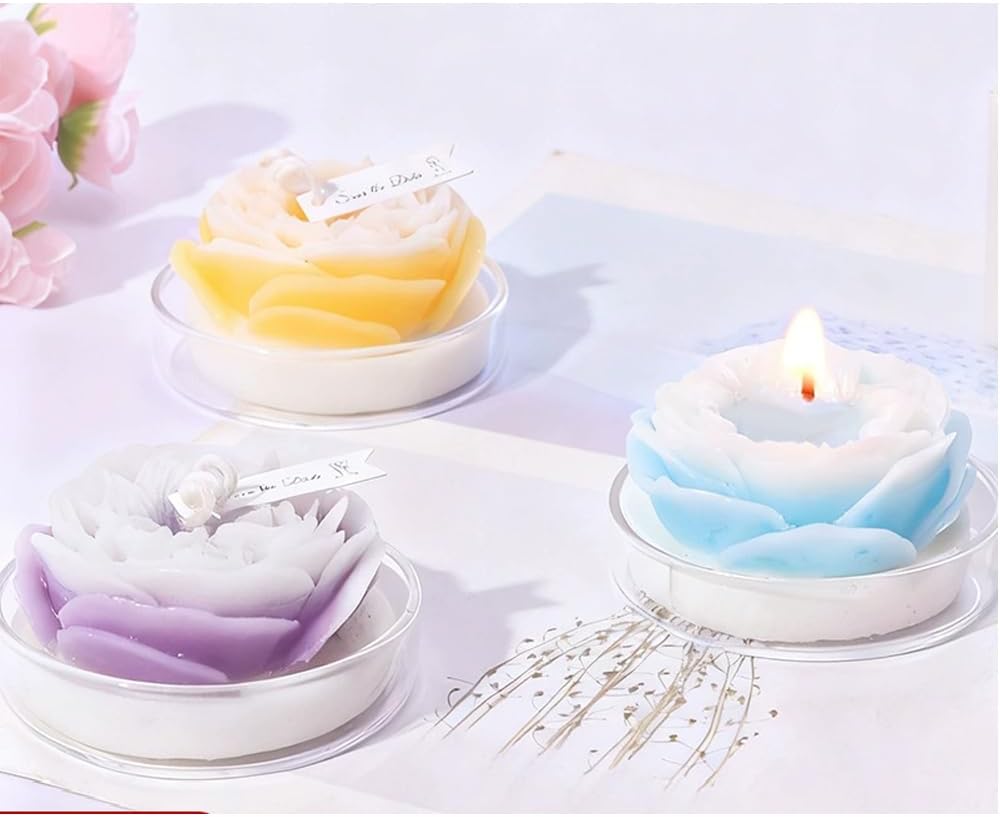 Rose Flower Shaped Decorative Candle, Multicolor, 2.4 x 1.3 Inch, Wedding Favor Tealight,A Gift for a Friend,Household Goods (Multicolored)