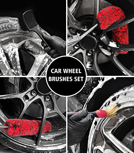 YeewayVeh Car Wheel Brush Set, 3 Pack Scratch-Free Microfiber Deep Tires Cleaning Brushes with Detailing Brush for Vehicle Motorcycle Bicycle Tire Rim Fenders Engine Exhaust Tips Car Wash Kit - Image 6