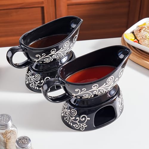 Wisenvoy Gravy Boat Porcelain Gravy Boats Gravy Sauce Boat with Stand 20 Oz Gravy Bowl