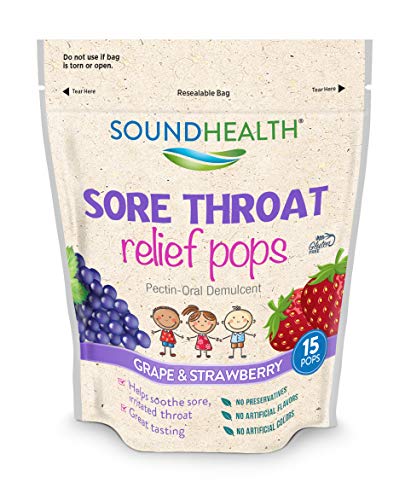 SoundHealth Childrens Sore Throat Relief Pops, 15 Count, 4 Pack- NO Artificial Colors