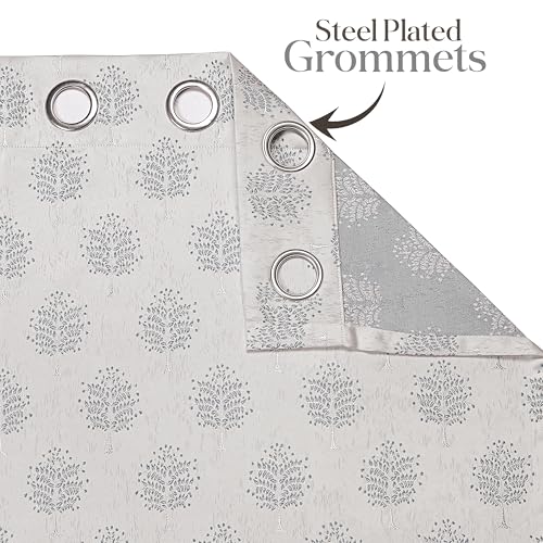 Image of Yellow Weaves 2 Pcs Jacquard Tree Eyelet Long Door Curtain - Perfect for Home, Office, Bedroom, Living Room & Balcony - 7 Feet (Silver)