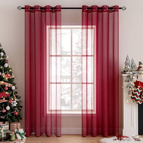 MIULEE 2 Panels Sheer Window Curtains Elegant Window Voile Panels Drapes Treatment for Bedroom Living Room 55" Wx85 L Grommet Top Red - Cosy Home Interiors MIULEE 2 Panels Sheer Window Curtains Elegant Window Voile Panels Drapes Treatment for Bedroom Living Room 55" Wx85 L Grommet Top Red
