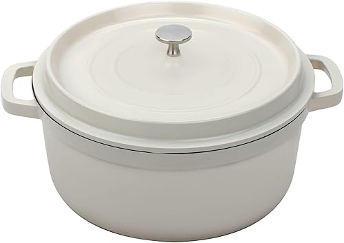 G.E.T. CA-006-AWH/BK/CC Heiss® - Horno holandés de aluminio fundido de bajo consumo, 6.5 cuartos de galón, redondo, color blanco