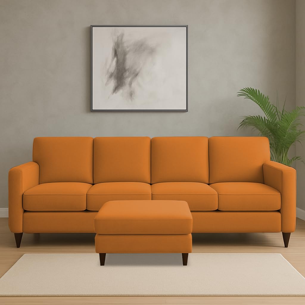 GRAPEWOOD Carlos 5-Seater Sofa Set with Ottoman (Orange Fabric) | Premium Fabric Sofa for Living Room, Home & Office | Stylish Modern Furniture for Hall & Lounge GRAPEWOOD Carlos 5-Seater Sofa Set with Ottoman (Orange Fabric) | Premium Fabric Sofa for Living Room, Home & Office | Stylish Modern Furniture for Hall & Lounge