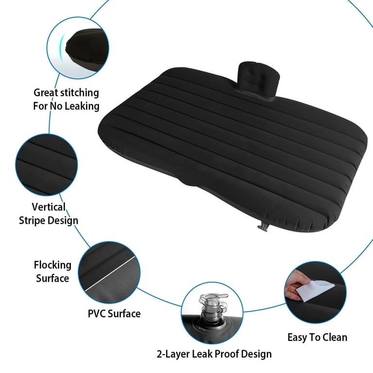 Image of SELECTRA Premium Car Inflatable Bed with Pump & 2 Air Pillows | Quick Inflate Back Seat Mattress | Universal Fit Car Bed for Travel, Camping, Kids, Picnic & Road Trips | (Black)