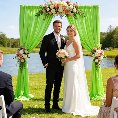 Image of 10ft x 10ft Light Green Backdrop Curtains for Parties, Polyester Fabric Backdrop Drapes with Rod Pockets for Weddings, Birthday, Halloween, Photography, Christmas Party Background Curtain, 2 Panels