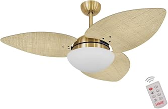 Ventilador de Teto Kovalski Dourado 3 Pás Palmae Natural 220V com Controle