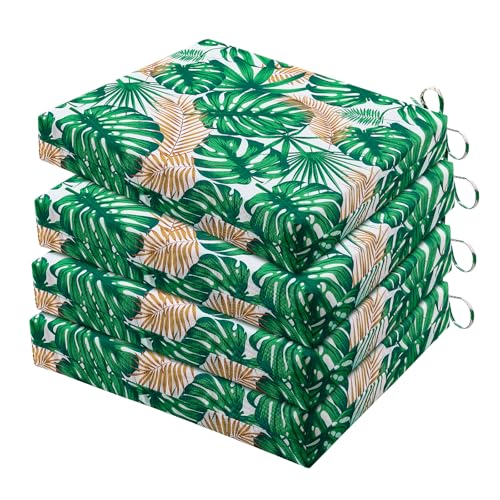 HARBOREST Outdoor Chair Cushions Set of 4, Water Resistant Patio Chair Cushions with Ties, Square Corner Outdoor Seat Cushions for Patio Furniture, 18.5"x16"x3", Frond