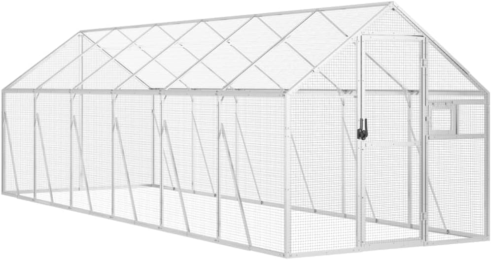 "vidaXL Large Bird Aviary - Aluminium and Silver Parrot Cage with Lockable Door and Window, Suitable for Small Animals, 1.79x6x1.85 meters"
