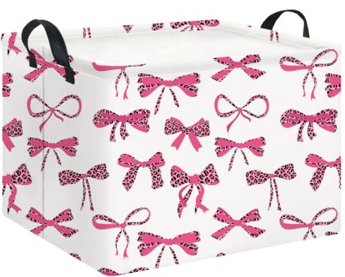 Image of Rectangle Storage Bin,Gift Basket,Room Decor(Pink leopard print bow)
