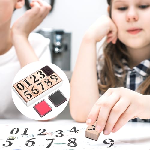 12 Pcs Number Stamps, Wooden Rubber Number Stamps 0-9 with 2-Color Stamp Pad, Large Ink Stamps Fabric Stamp Rubber Stamp Kit for DIY Art Craft Card Making Letters Diary Scrapbooking Calendar - Thumbnail 7
