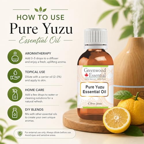 Image of Greenwood Essential Pure Yuzu Essential Oil (Citrus junos) |Non-Sticky | Non-greasy | Lightweight | Men & Women | All Skin Types | Steam Distilled | 5ml