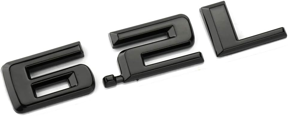 2pcs New 6.2L Emblems 3D Hood Badge Logo Compatible for Chevy Silverado 1500 2500HD (Glossy Black)