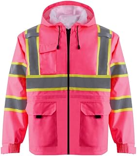 High Visibility Safety Jacket ANSI/ISEA Standard Reflective Jacket Pocket and Zipper, Pink, Small