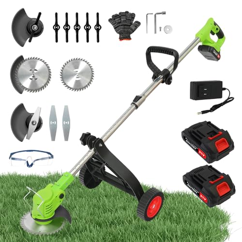 ALSO GO Cordless Weed Wacker, Electric Grass Trimmer with 2pcs 21V Batteries, 3 in 1 Stringless Trimmer, Battery Powered Lawn Edger with Wheels, Lightweight Brush Cutter for Garden Yard Lawn