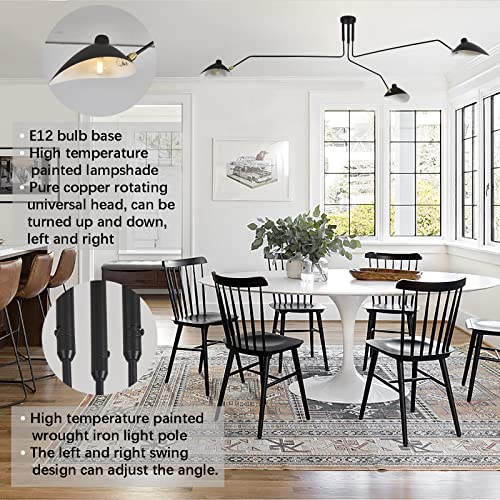 3 Arm Mid Century Modern Pendant Chandelier With Adjustable Lampshade Duckbill Chandelier, Black Arm Ceiling Light Fixture Modern Farmhouse Minimalist Chandelier For Dining Room Living Room Bedroom #TOP4