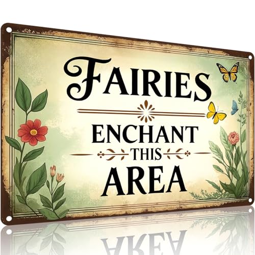 Funnysign Garden Gifts Vintage Fairy Garden Tin Sign – “Fairies