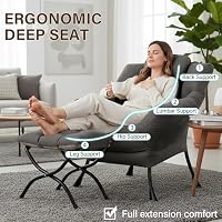 Welnow Lazy Chair with Ottoman, Reading Chair with Footrest,Dark Grey — image 5