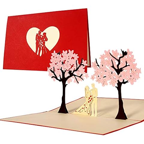 cherry blossom tree wedding cards, unusual wedding pop up cards with envelope, wedding invitations, wedding wishes, wedding anniversary greetings, tie the knot invite, congrats to bride and groom, L10 Cover
