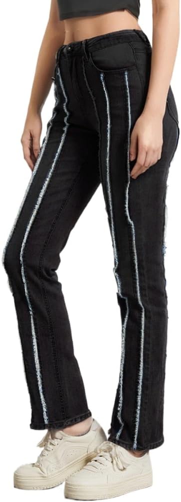 Womens Jeans Slim Waist Elastic European and American Trousers Large Size Womens bristled