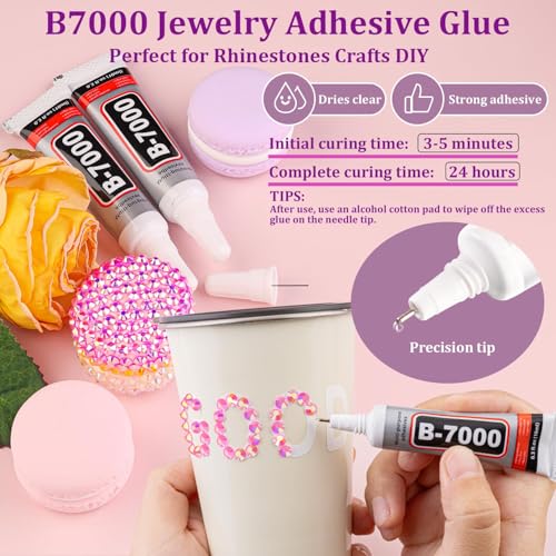 Image of Resin Rhinestones for Crafting with 3Pcs 10ml B7000 Jewelry Glue, 1 Box Pink AB Flatback Gems Crystals Diamond for Bedazzling Crafts DIY Nail Art Makeup, Gems for Clothing Tumblers Shoes