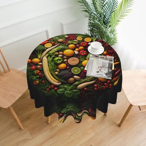 QAZWZML R&e Picknickdecke mit Obst & Gemüse, bedruckt, 152,4 cm, r&, dekorative Tischdecke, geeignet für Cafés, Partys